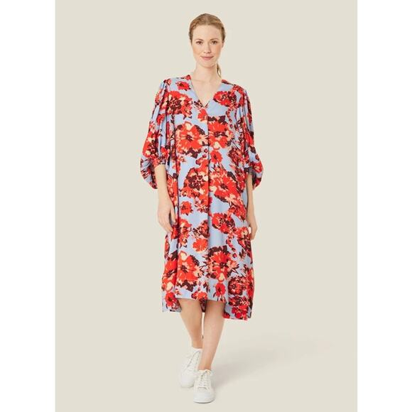NWT Masai Copenhagen Orange Com Print Nalo Smock Sleeve Midi Dress Womens XXL - Picture 1 of 10